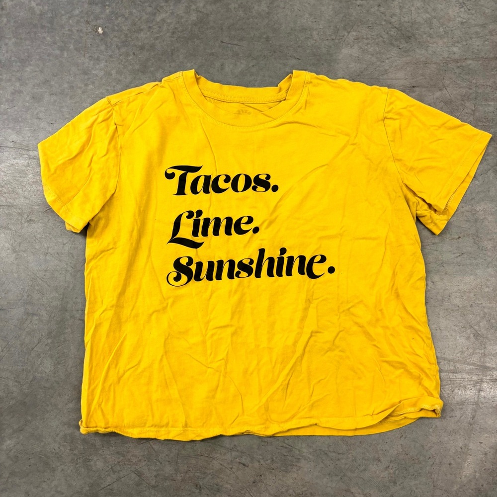 Pure Revolution Tacos Lime Sunshine Graphic Tee Womens Medium Yellow T Shirt